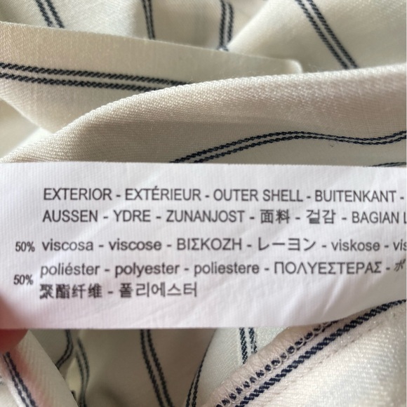 ZARA Cream Ecru Navy Blue Stripe Wide Leg Pants - Picture 8 of 11